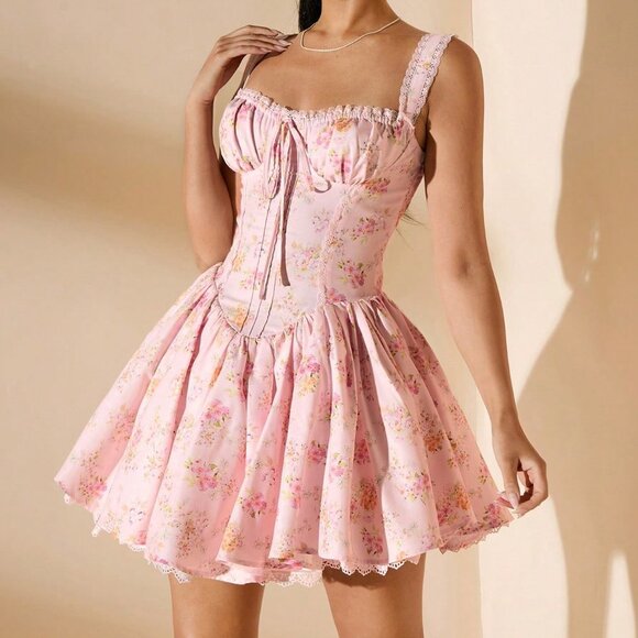 Multicolor Elegant Women's Short Sleeve Fitted Zip-Up Pleated Dress - Picture 3 of 8